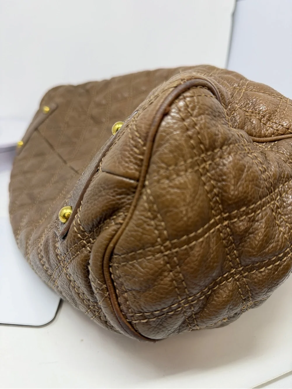 Marc Jacobs Stam Quilted Brown contrast stitch/maroon suede interior Fall 2005